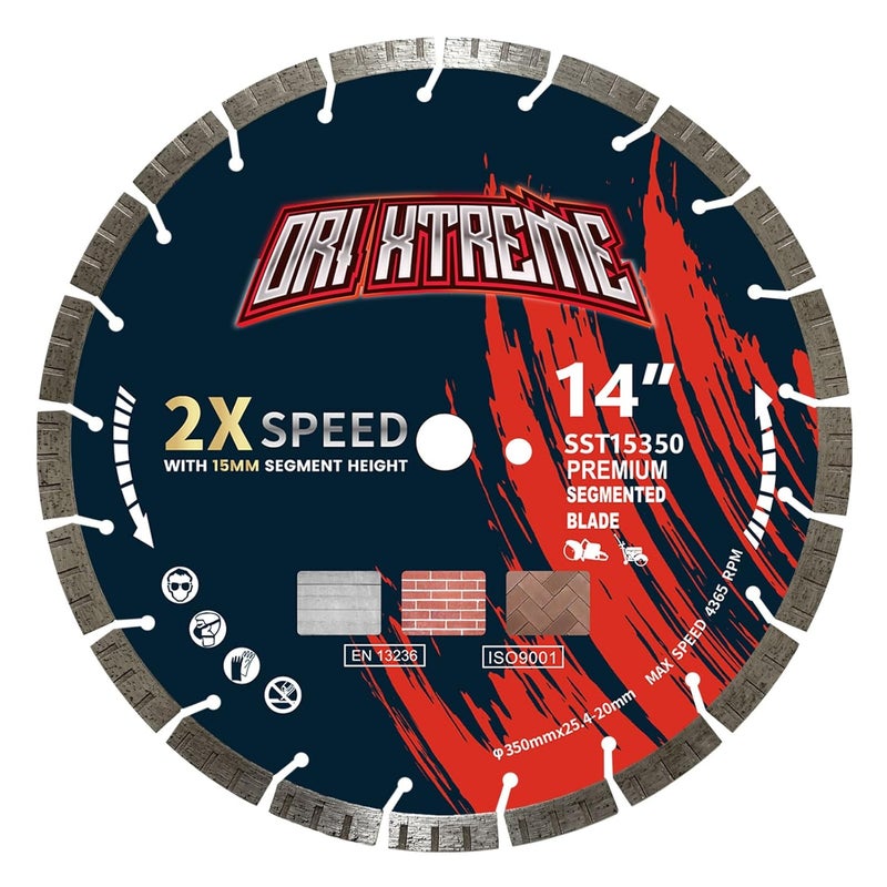 ORIXTREME 14 Inch Diamond Concrete Saw Blade, Turbo Segmented General Purpose Blade Dry/Wet Cutting Concrete, Reinforced Concrete, Masonry, Brick, Block,1"-20mm Arbor - Image 1